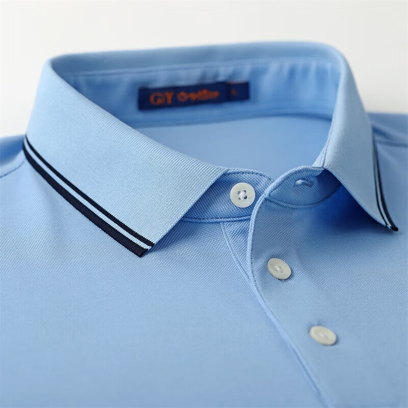 Goldlion Men's POLO Shirt, Summer Simple Casual Skin-Friendly Long-Staple Cotton T-Shirt TSF0349-LA118, Sky Blue, M