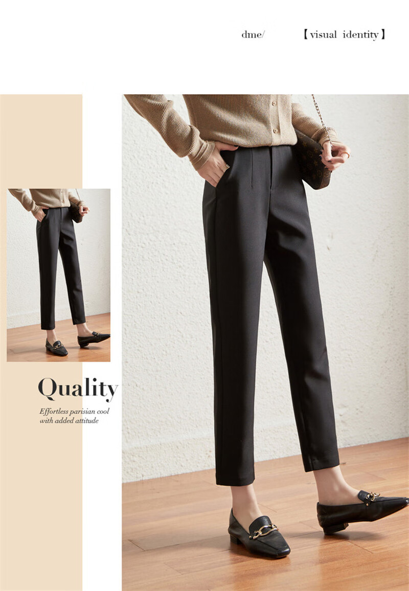 Dme Cropped Pants for Spring And Autumn, New Straight-Leg Suit Pants with Fake Pockets, Casual Trousers for Women, Khaki, S 50