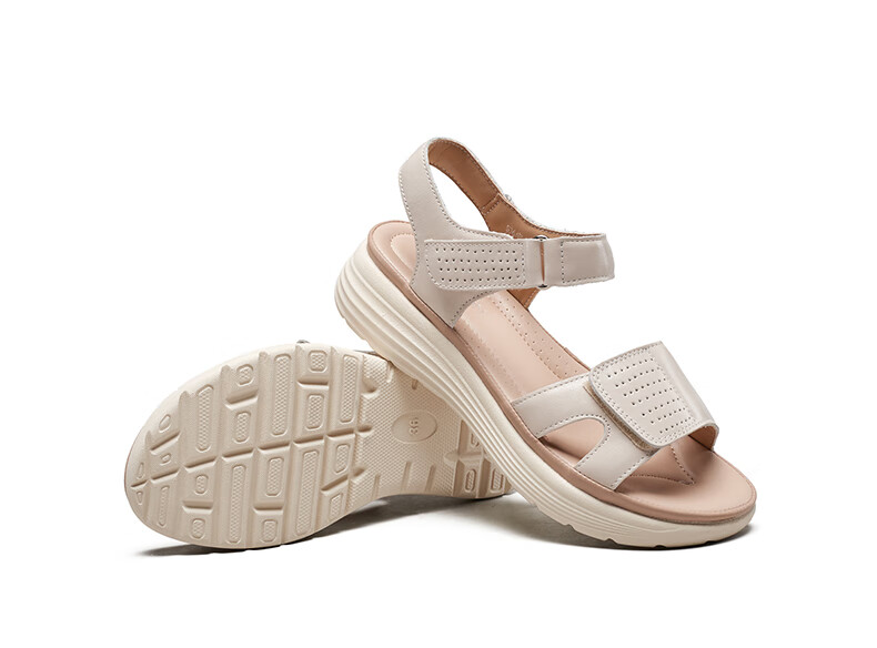 Yierkang Women's Shoes, Fairy-Style Wedge Sandals, Perfect for Dresses, Beach Shoes, Thick-Soled Mom Sandals, 18074W, Beige, Size 35 11
