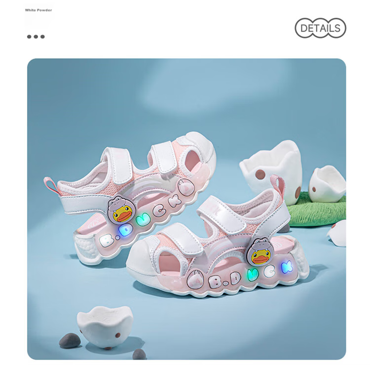 B.Duck Children's Sandals, Cartoon Fashionable Shoes for Boys And Girls, Summer Closed-Toe Beach Sandals, 5006 White And Blue, Size 30 17