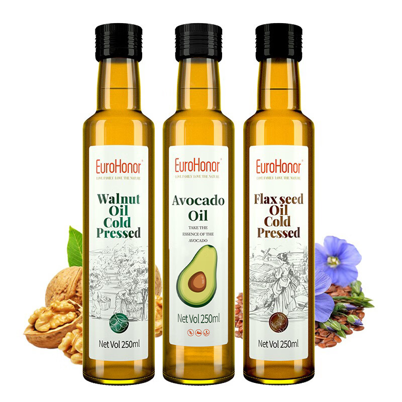 欧诺 核桃油+牛油果油+亚麻籽油搭配组合250ml低温压榨食用油儿童可用
