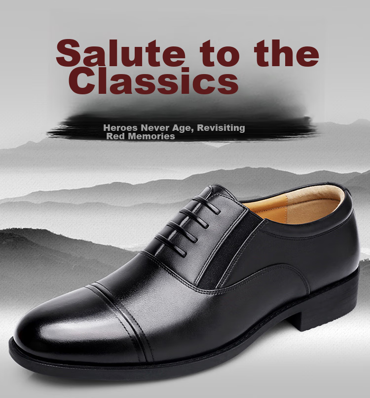 Qiangren Formal Shoes for Men, Jihua 3515 Three-Joint Business Leather Shoes, Professional Commute Leather Shoes, Slip-On Commemorative Edition, Black, Size 42 1
