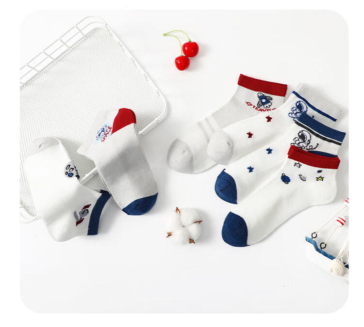 LangSha Children's Socks for Boys, Thin Mesh Cotton Boat Socks for Spring And Summer, Breathable Youth Socks for Older Children, Space Ship Design (6 Pairs), Foot Length 18-20cm, for Ages 5-7, Size 26-31 8