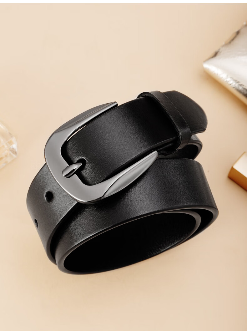 Cattlesboss Women's Belt, Top-Grain Leather, Simple And Versatile, Decorative Accessory for Jeans, 5335, Black, 105cm 15