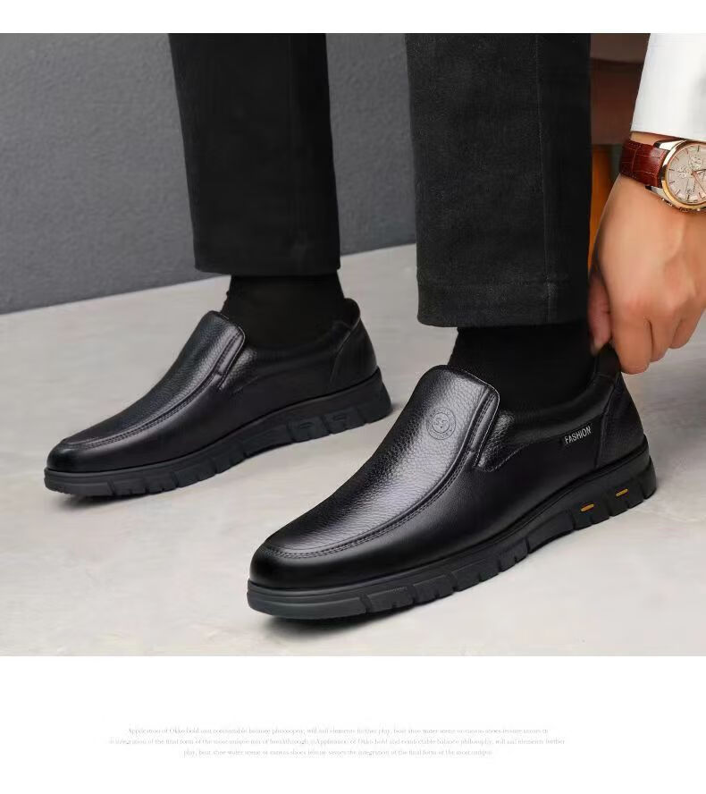 IQGD Men's Slip-On Leather Shoes British Business Casual Dress Lace-Up 5222 Black Size 44 10