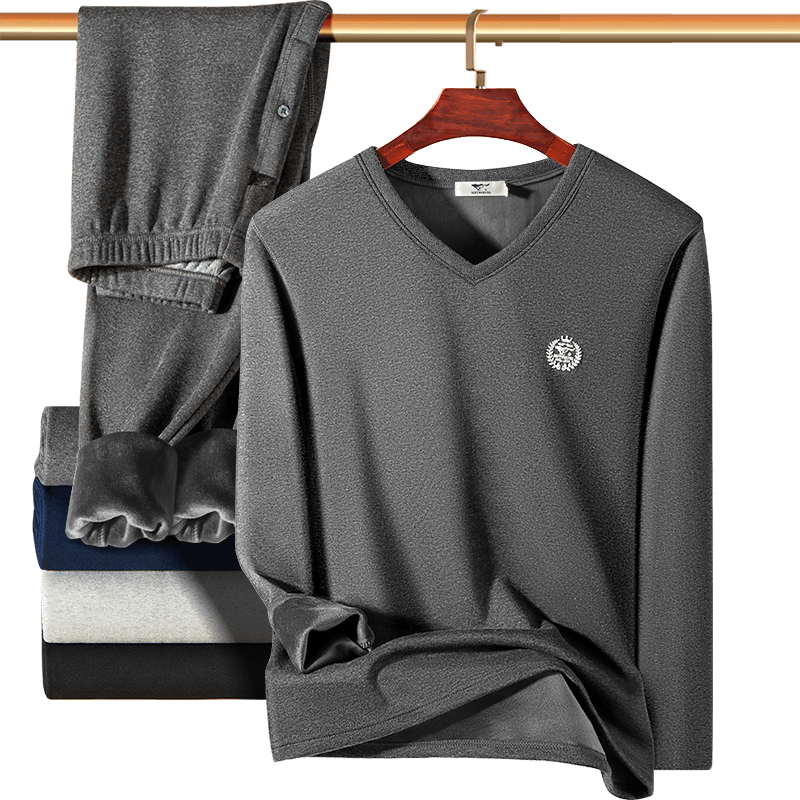SEPTWOLVES [Upgraded Double Warmth] Fleece-Lined Thermal Underwear for Men, Thickened Tech Fleece Breathable Autumn And Winter Base Layer Set
