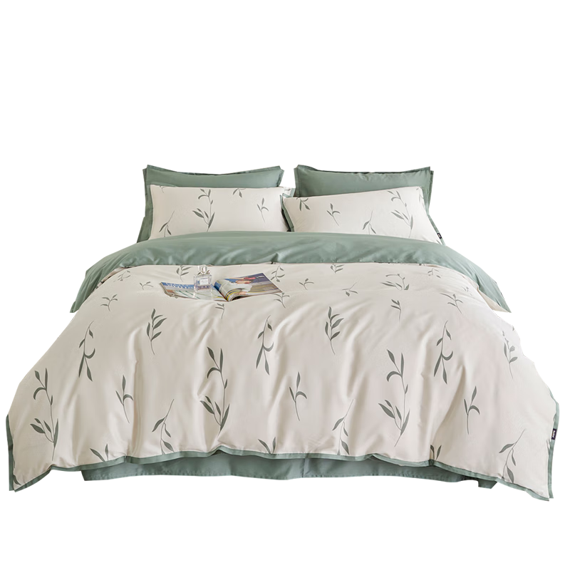 Dohia Pure Cotton Bedding Set of Four Pieces, 60-Count Pure Cotton Sateen Bed Sheet And Duvet Cover, Home Bedding Set for 1.5m Bed, 203*229cm