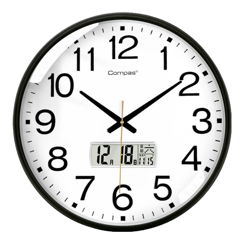 Compas Wall Clock, Living Room Quiet Simple Quartz Clock, Wall-Mounted New Style Timepiece, 3441A Calendar Version Black, 46cm