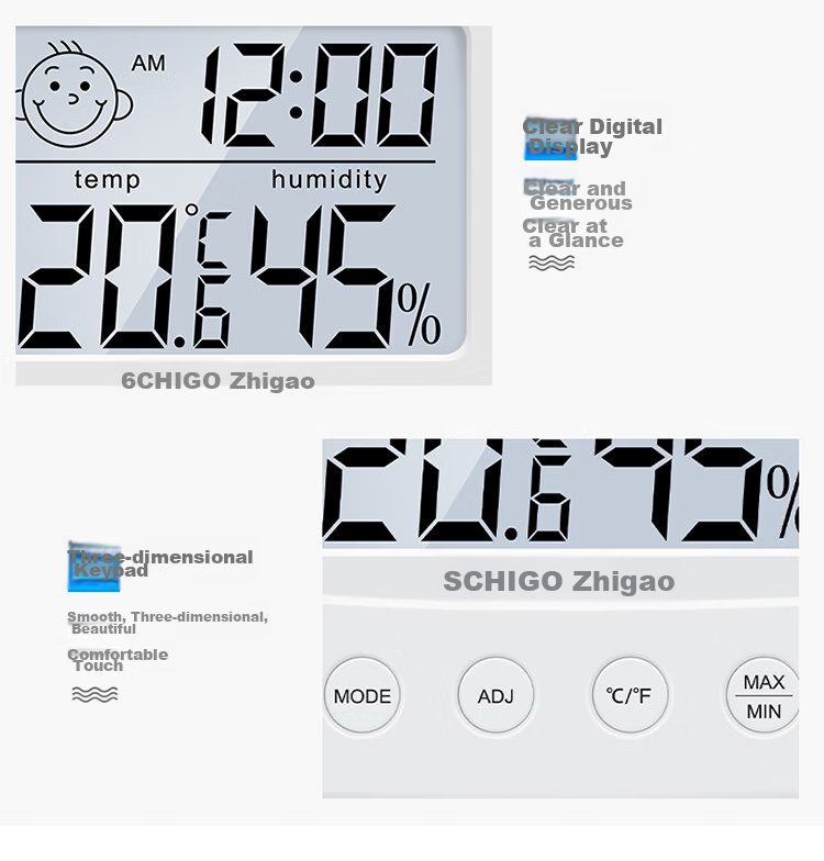 CHIGO Home Electronic Thermometer And Hygrometer for Indoor Office, Baby Room, Time Alarm Clock HTC-1 ABS 16