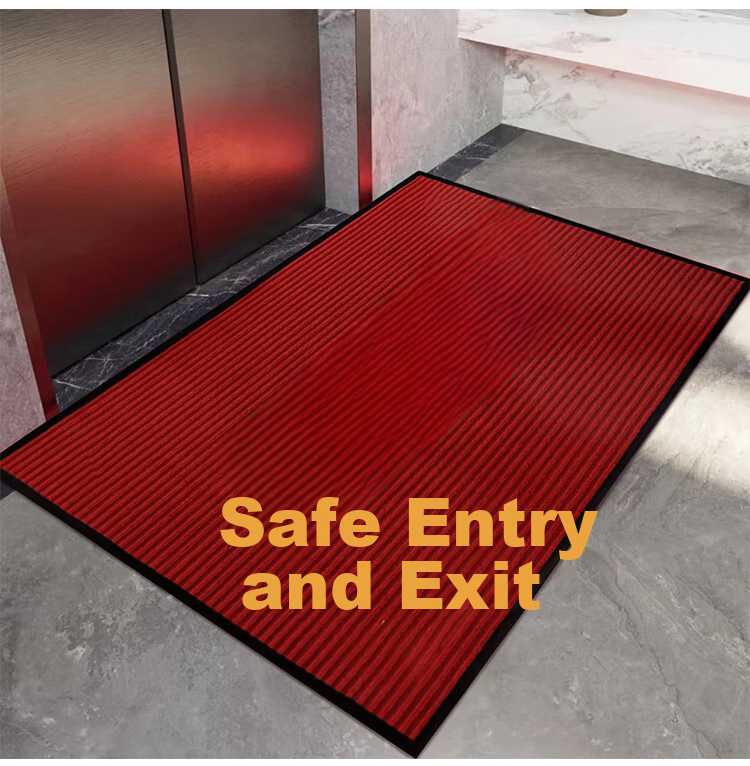 DIYIN Entrance Mat, Doormat with Mud Scraper, Water-Absorbing Carpet, Non-Slip Floor Mat, Double Striped Dark Red without Text, 60*90cm 16