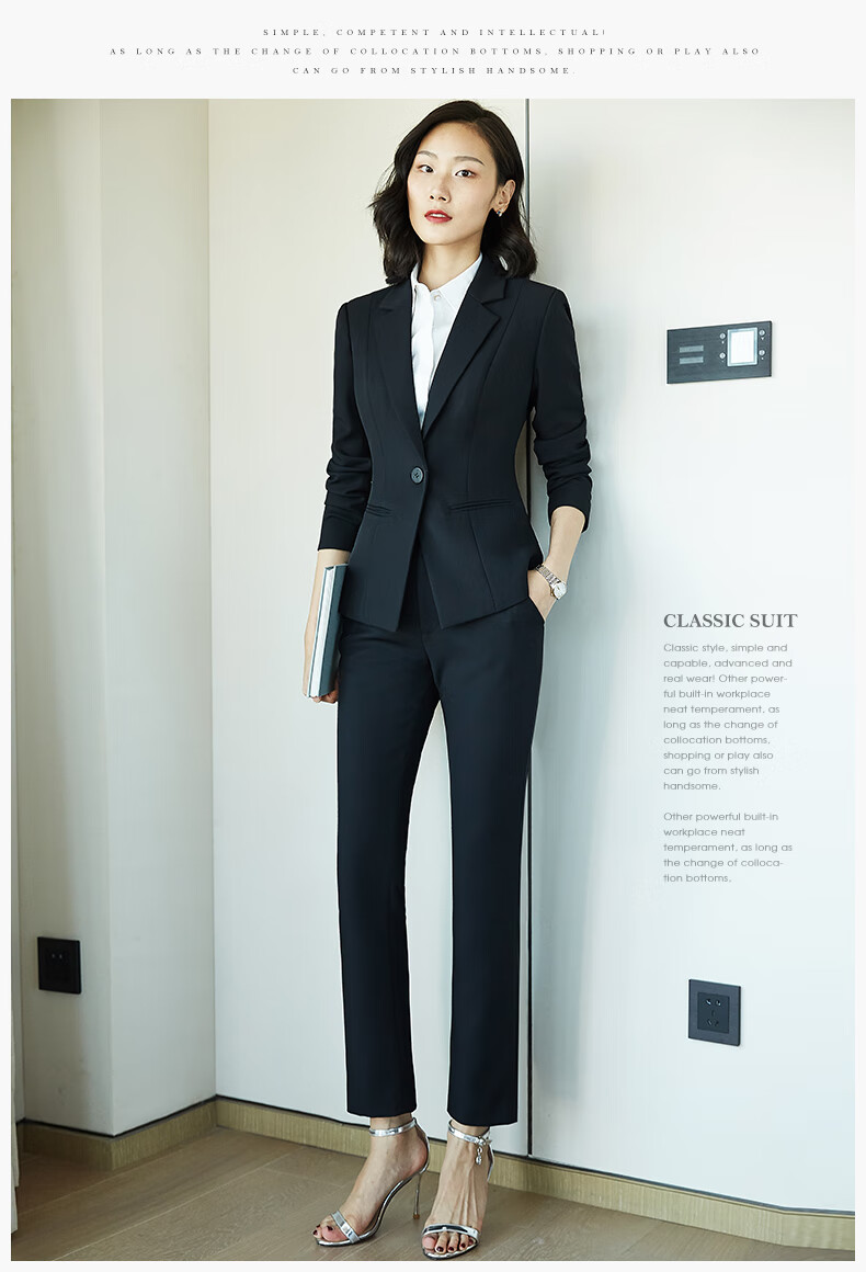 Quehou Spring And Autumn 2022 Fashion Casual Blazer Women's Professional Work Uniform Interview Formal Suit Jacket, Black, Size S 16