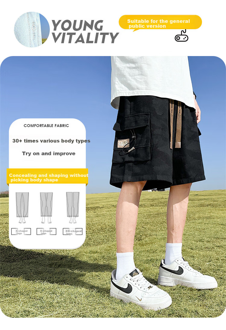 I'M DAVID Men's Cargo Shorts Summer Casual Loose Fit Five-Point Pants Trendy Lightweight Mid-Length Shorts Black 8XL 2