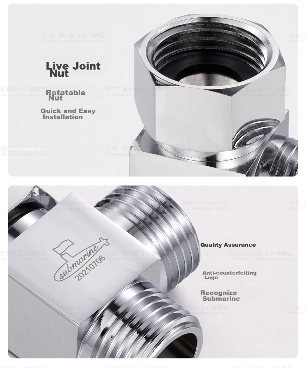 Submarine FH1/2F*1/2M Three-Way Water Distributor, One Inlet Two Outlets, Brass Manifold, No Switch, 1/2 Inch Union Fitting 12