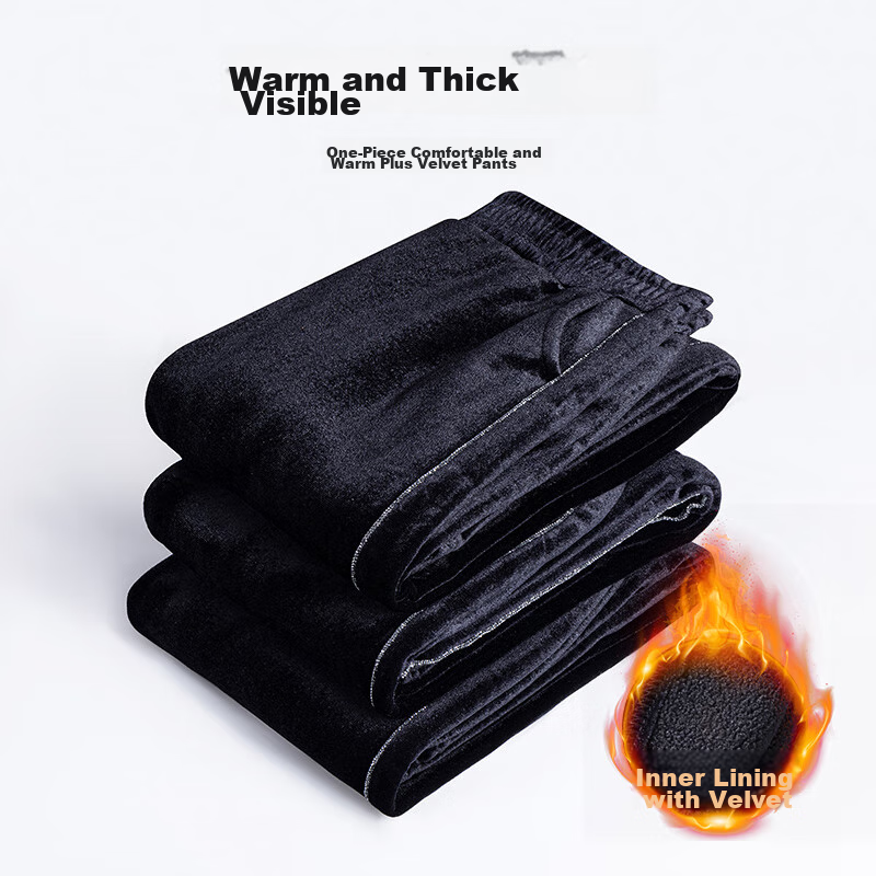 Hengyuanxiang Middle-Aged Mom's New Winter Fleece-Lined Pants, Thickened Loose Straight-Leg Casual Trousers, Grandma's Elastic High-Waist Pants 4
