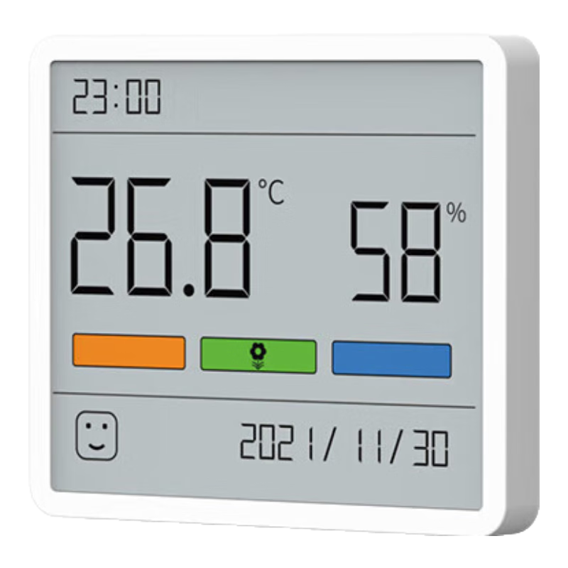 DUKA Indoor Thermometer Clock, High-Precision Digital Display Electronic Wall-Mounted Hygrometer, Model TH1, White
