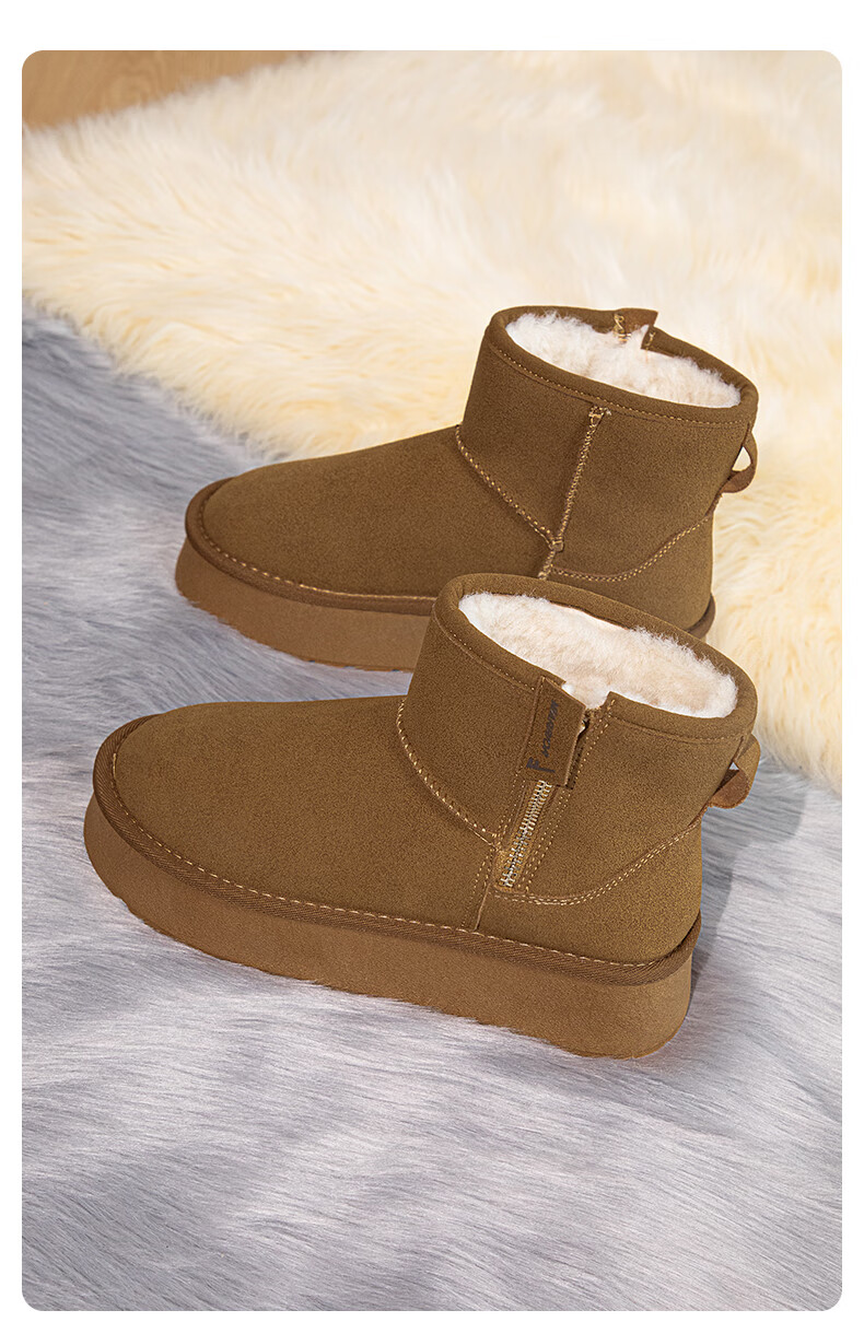 Warrior Official Women's Snow Boots 2025 Winter New Plush Thickened Warm Cotton Shoes Brown Size 36 10