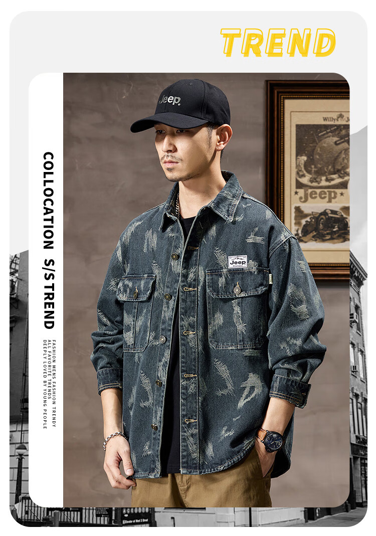 JEEP High-End Denim Jacket for Men, New Spring And Autumn Style 2026, Long-Sleeve Work Shirt, Casual Jacket, Men's Outerwear 1