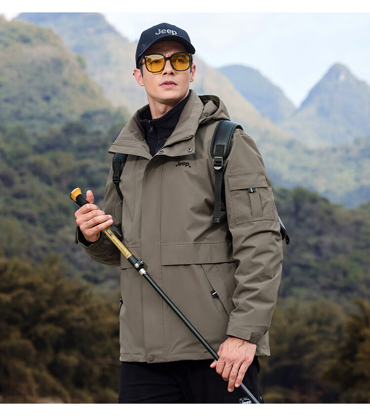 JEEP [Yuanzheng Series Windbreaker] Three-In Outdoor Hiking Jacket with Fleece Inner Layer, Spring And Autumn Windproof Coat for Me 18
