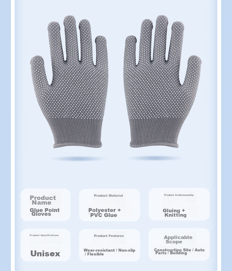 Geermu Dotted Work Gloves, 12 Pairs/pack, PVC Dotted Non-Slip, Breathable Thin Driving Gloves, GM618 12
