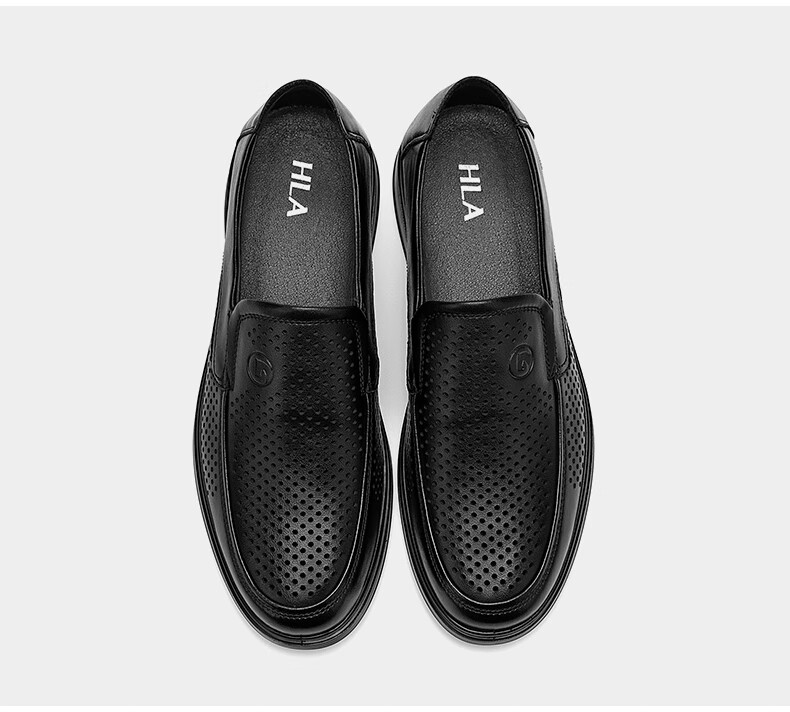 HLA Men's Leather Shoes, Business Casual Breathable Slip-On Leather Sandals for Men HAAPXM2FBH182, Black, Size 39 25