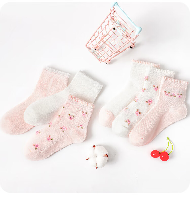 LangSha Children's Socks, Girls' Spring And Summer Thin Mesh Comfortable Breathable Mid-Calf Socks, Baby And Older Children's Socks, 6 Pairs 14