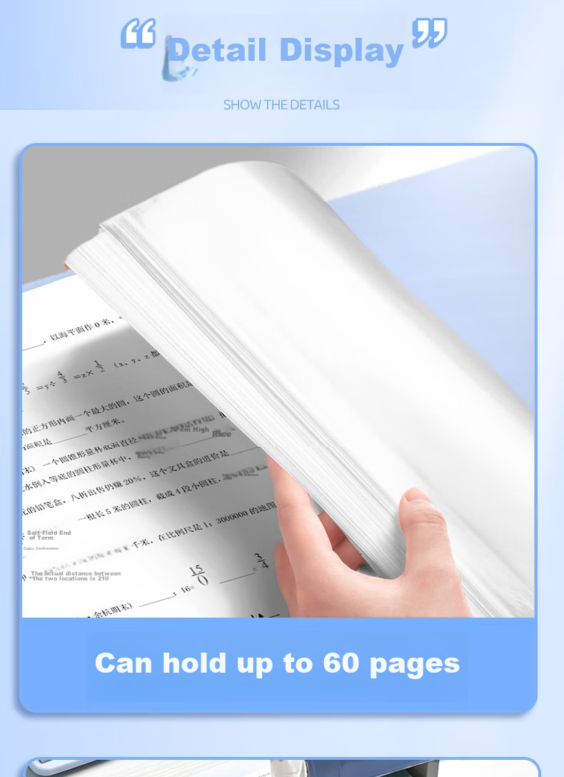 SUNWOOD 20 Pages 40 Sheets A3 Large Capacity Loose-Leaf Paper Storage Folder Student Exam Papers Transparent Insert File Folder 3957 Gree 10