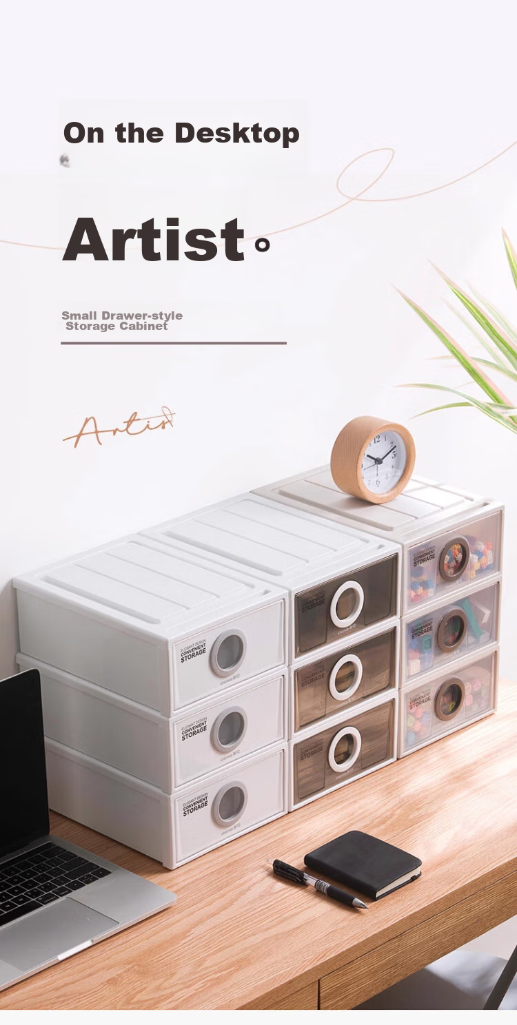 CHAHUA Drawer-Style Storage Box, Desktop Organizer, Bedroom Closet Storage, 25.5*19*10cm, Gray, 2 Pieces 1