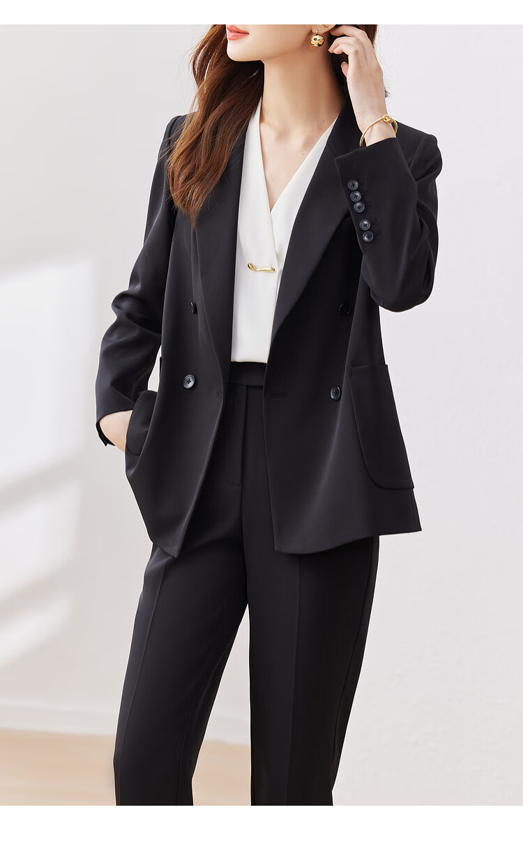 Sentubila Formal Professional Suit Set for Women, Spring And Autumn Elegant Blazer Jacket with Cropped Pants Two-Piece Set, Black, Size S 13