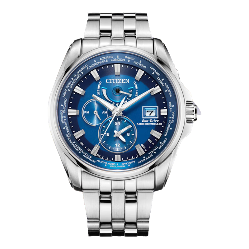 CITIZEN Watch for Men, Japanese And Korean Style, Eagle in The Sky, Eco-Drive, Radio-Controlled Steel Band, Sea Blue, Gift for Boyfriend, AT9120-89L