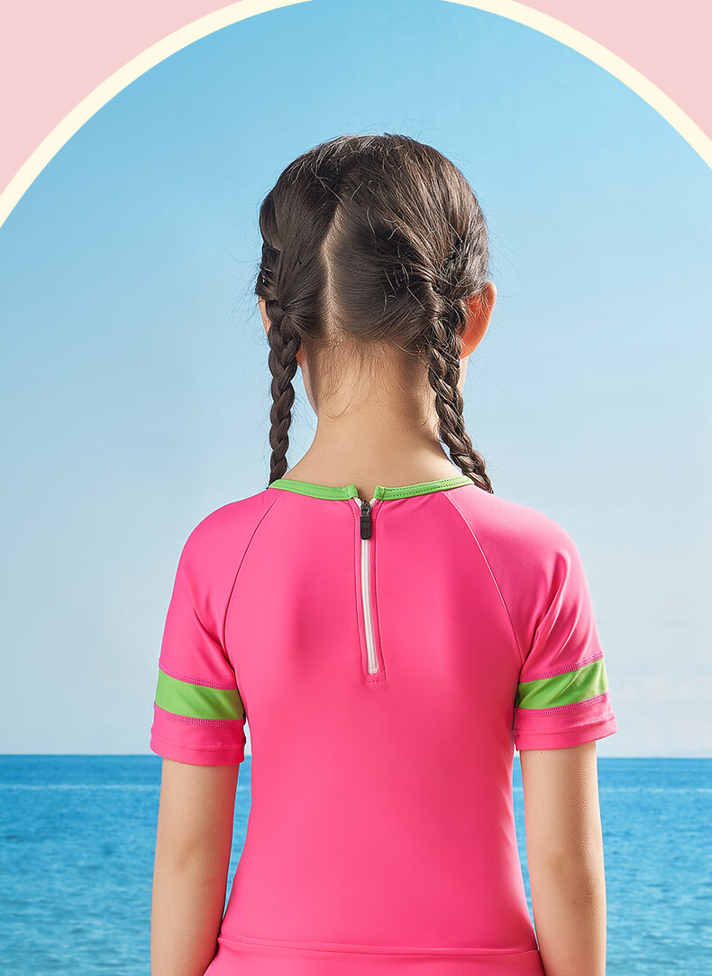 Li-Ning Children's Swimsuit, One-Piece Swimwear, Princess Style for Girls, Korean-Style Skirted Sun Protection Swimwear, Size 58, Pink, 150 7