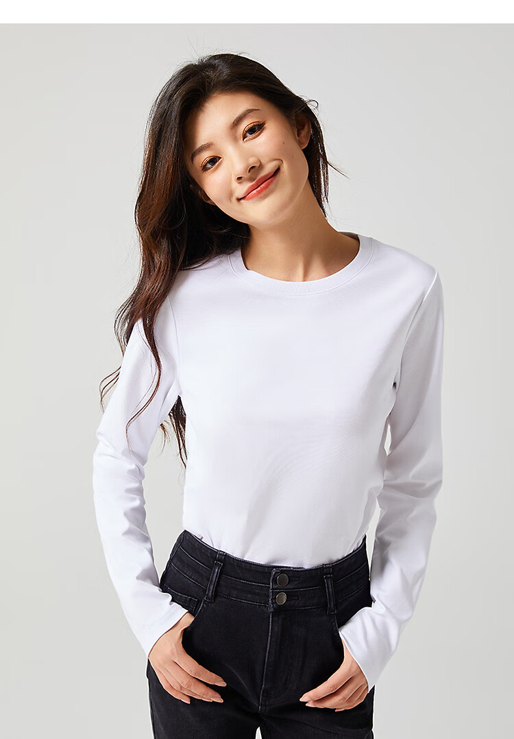 Zhuomuniao Black Pure Cotton Long-Sleeve T-Shirt for Women, Round Neck, Inner Wear, Spring And Summer, Loose Fit, Versatile, Slimming, Regular Shoulder, Base Layer Top, Black, 2XL 1