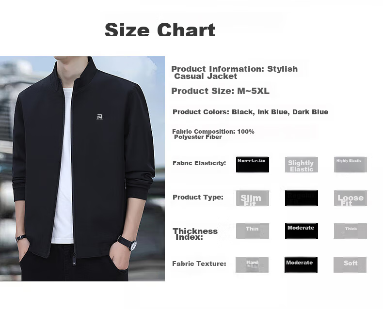 ROMON Jacket for Men, Autumn Outerwear, Stand-Up Collar Executive Business Jacket, Versatile Commuter Menswear ZH606 Black L 4