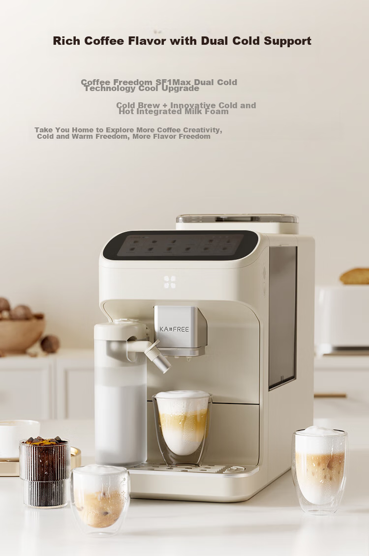 KAxFREE [Flagship Bestseller] Coffee Machine, Home Fully Automatic Coffee Maker with Fresh Grinding And Cold Brew, Italian-Style, Large Touch Screen, Dual Temperature Dual Extraction, SF1 Max, Moon White 7