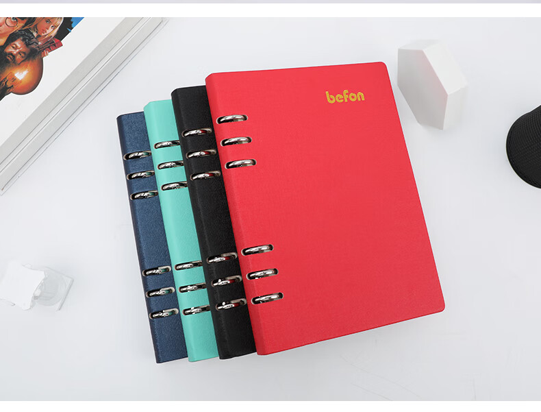 Befon A5 Loose-Leaf Notebook, Detachable Business Meeting Record Book, Study And Work Hard Cover Journal, Accounting Book, Diary And Logbook, Office Use, Bright Red Color 0035 8