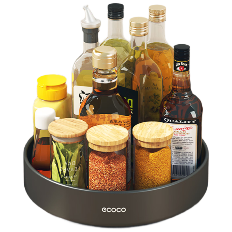 Ecoco Rotating Spice Rack, Kitchen Countertop Multifunctional Seasoning Storage Box, E24104 Gray