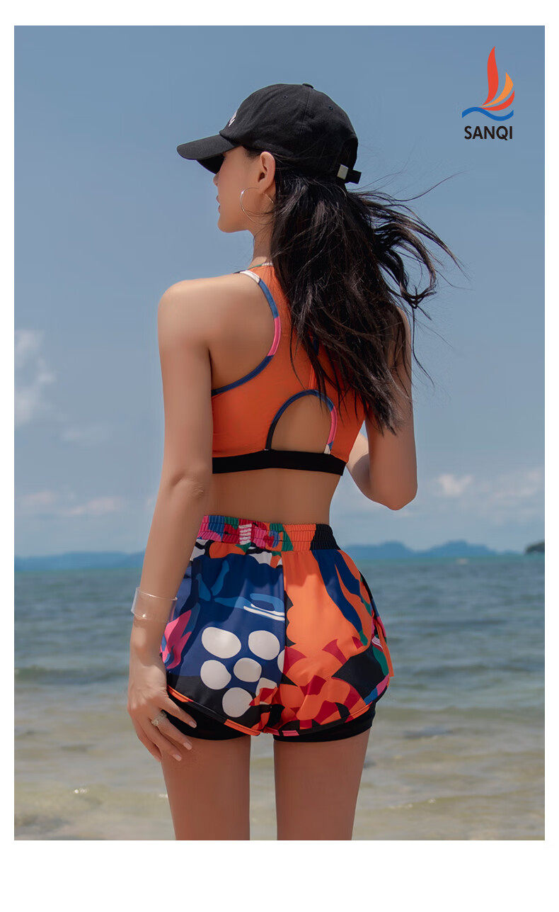 Sanqi Women's Two-Piece Swimsuit with Conservative Tank Top And Boyshort Shorts, Hot Spring Large Size Sports Swimwear 24057 Floral Pattern L 7