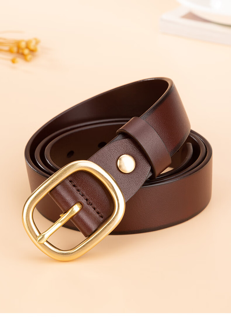 Cattlesboss Women's Leather Belt, Simple Casual Denim Versatile Trouser Belt, Fashionable 5323, Dark Brown, 105cm 16