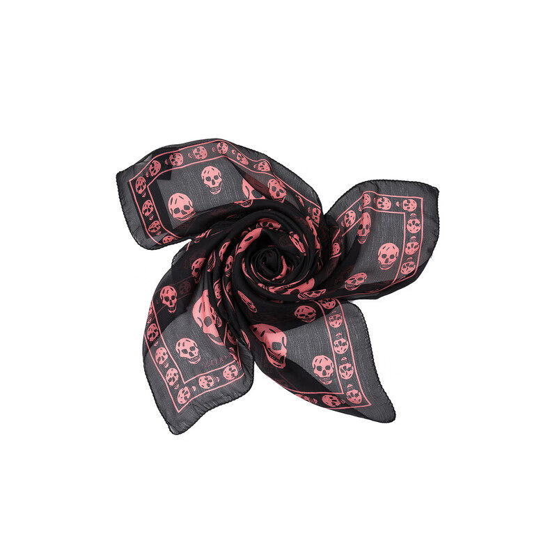 麦昆 alexander mcqueen 女士黑色桑蚕丝白色骷髅头薄款丝巾 557717