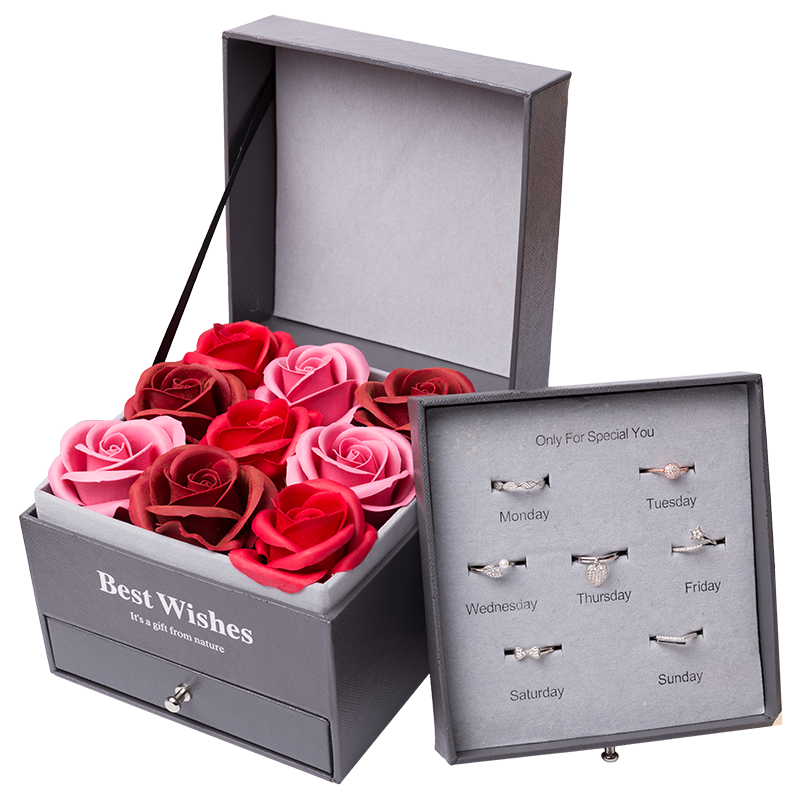 寄意 生日礼物女友送女生老婆闺蜜朋友戒指礼盒s925银戒指女玫瑰礼盒