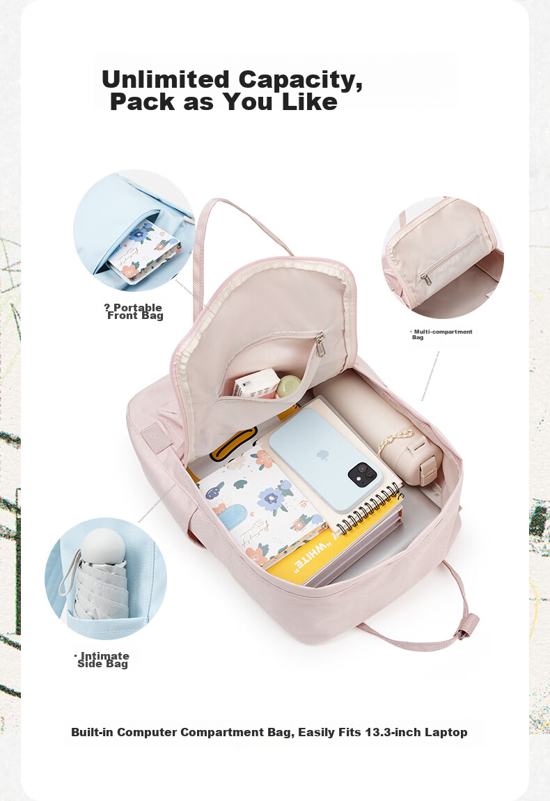 Dickies Backpack for Women, Mini Cute Schoolbag for Middle School, High School And College Students, DK Outdoor Casual Travel Lightweight Storage Backpack 6