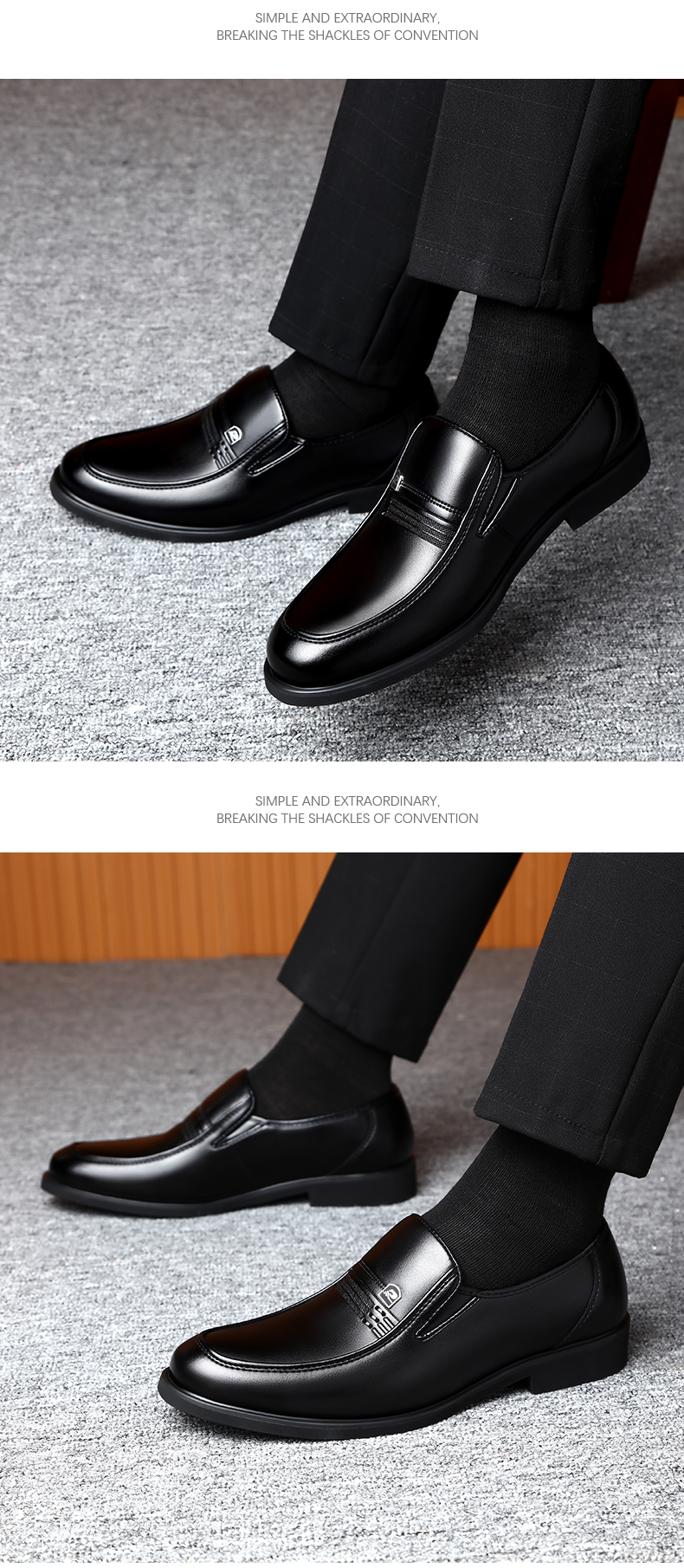 BEIOUTU Men's Shoes, Business Casual Shoes, Round Toe Slip-On, British Style Soft Leather Dress Shoes, Formal Leather Shoes, 1716 Black, Size 39 1