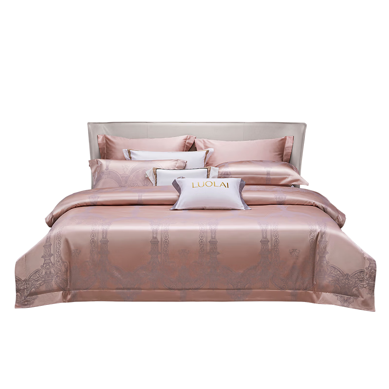 LUOLAI Home Textiles, 60-Count Cotton Jacquard Four-Piece Set, Luxury Duvet Cover And Bed Sheet, Pink, 200*230