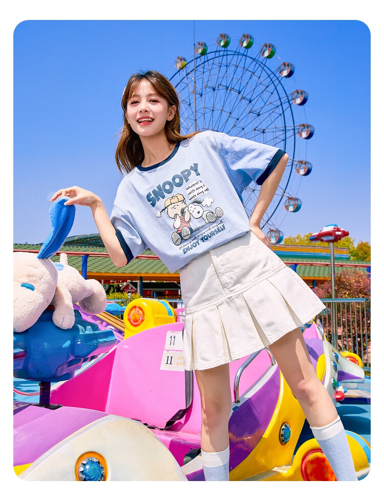TonLion 2025 Women's Snoopy Colorblock Crew Neck Short Sleeve T-Shirt 6