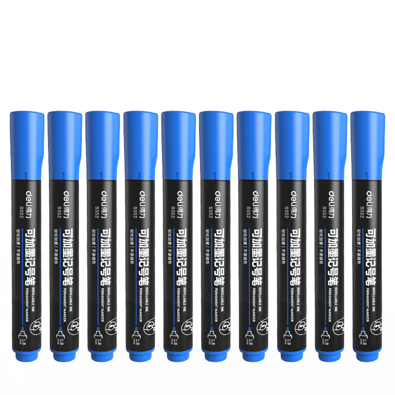 Deli Thick-Tip Marker Pen, Oil-Based Large Head Logistics Express Office Marker Pen, Blue, 10 Pcs/box, S552