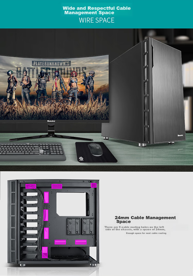 Huntkey GX750A Predator White Gaming Case (Exquisite Iron Mesh/Steel Glass Side Panel/360mm Water Cooling/12 Fan Positions/ATX Motherboard/40 Series Graphics Card) 7