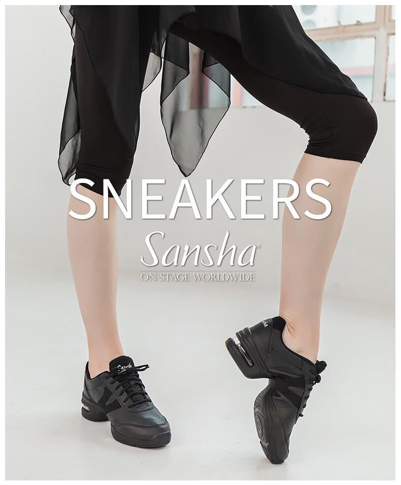 Sansha Modern Dance Shoes for Women, Jazz Soft-Soled Breathable Leather Square Dance Shoes H166LPI Black Size 39 1