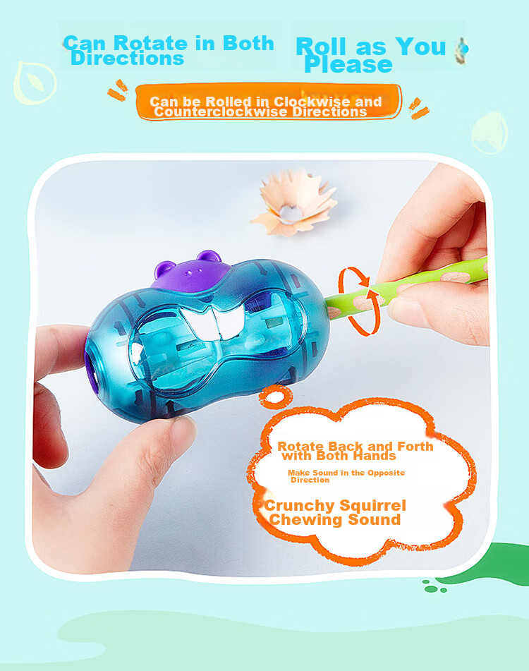 Maped Greedy Squirrel Pencil Sharpener with Dual Holes, Manual Rotary Pencil Sharpener, Small Pencil Sharpener for Elementary School Students, 018410CH 3
