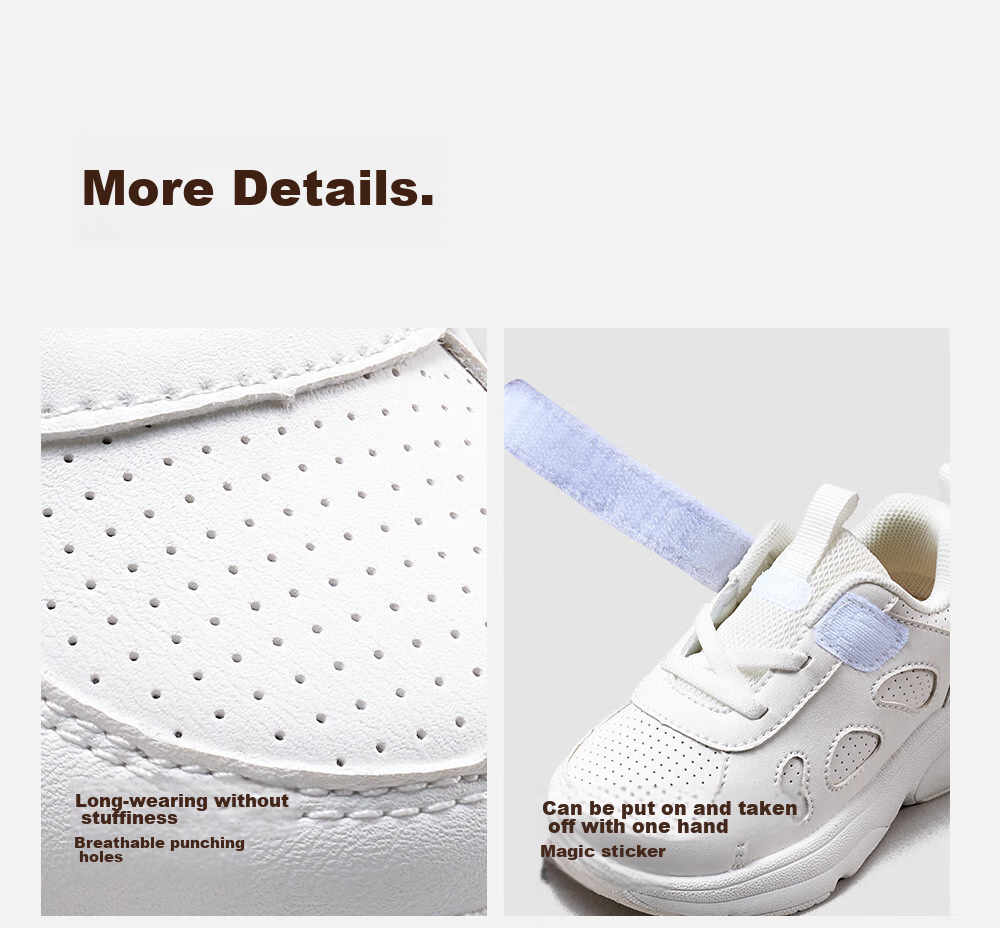 BOBDOG Children's Shoes, Toddler Walking Shoes for Boys And Girls, Spring And Autumn Versatile School White Shoes, Sneakers, Academy White, Size 24 10