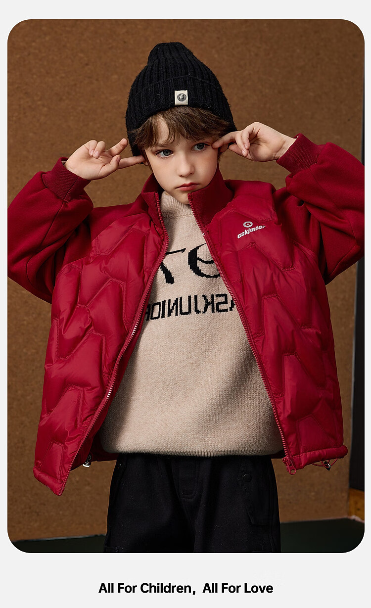 ASK JUNIOR Boys' Down Jacket Autumn Winter Warm 90% Down Raglan Sleeve Zip-up Coat Black 160cm 35