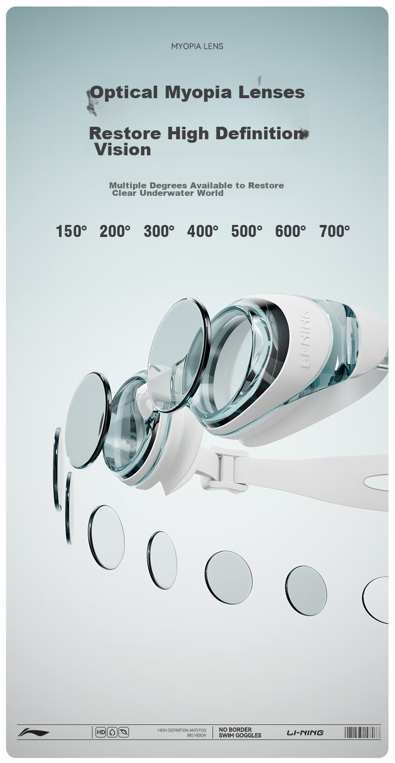 Li-Ning Swimming Goggles for Women, High Definition Anti-Fog Swim Glasses for Men, Adult Myopia Swimming Goggles And Swim Cap Set, 55-808 White, -4.00 Diopters 7
